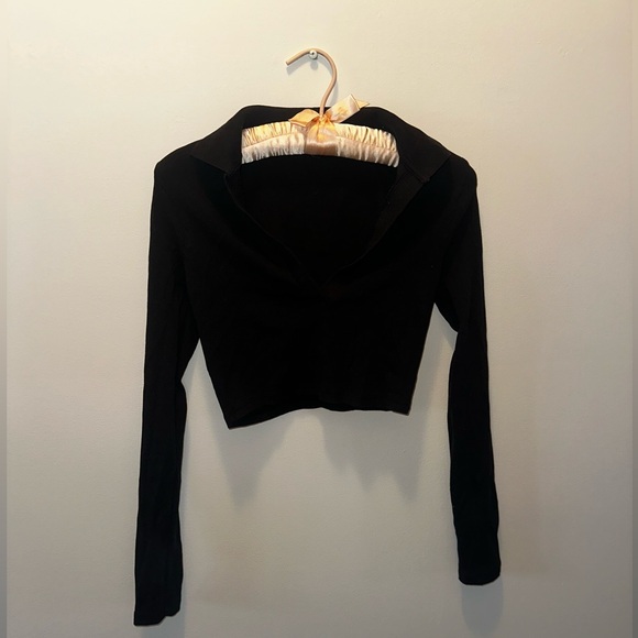 Zara Tops - Zara Collared Black Long Sleeve Women's Crop Top